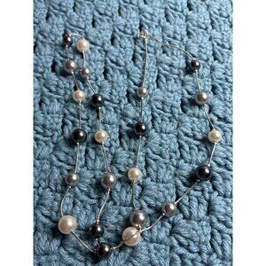 Roman RMN Multicolor Faux Pearl Beaded Chain Necklace Silvertone Serpentine